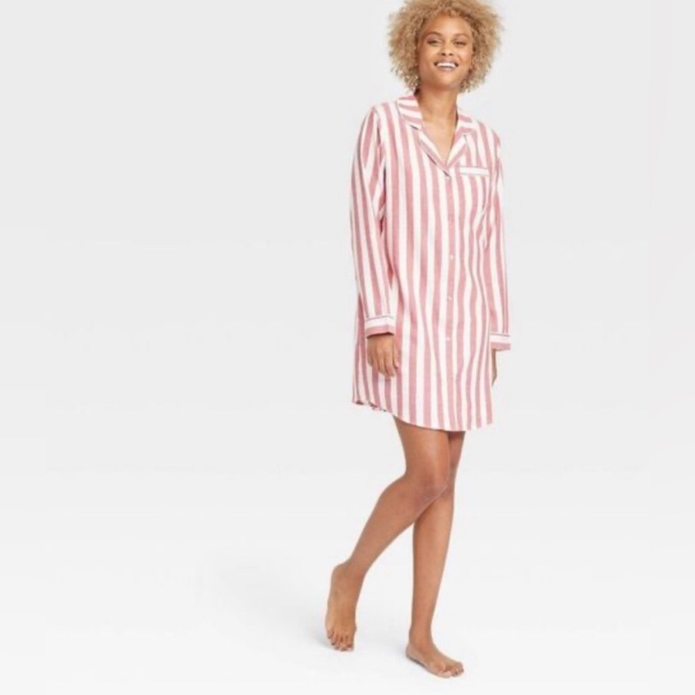 Women's Striped Perfectly Cozy Flannel Plaid NightGown - Stars Above in Red NWT
